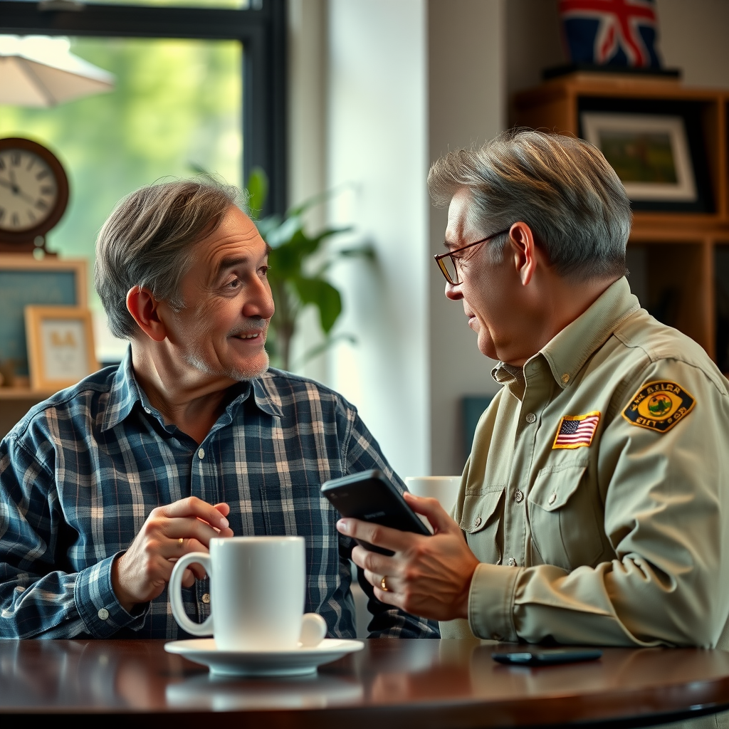 Veteran mentor and mentee having coffee and conversation in casual setting