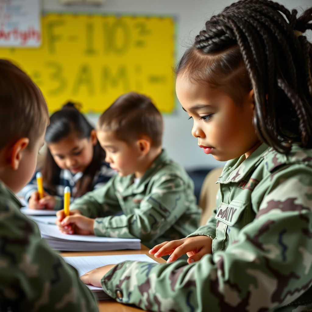 Military children participating in after school program with homework help and activities
